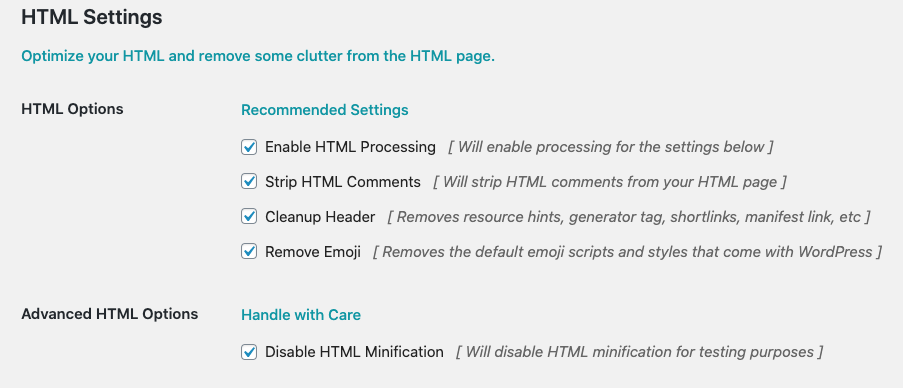 Fig. 2. HTML settings.